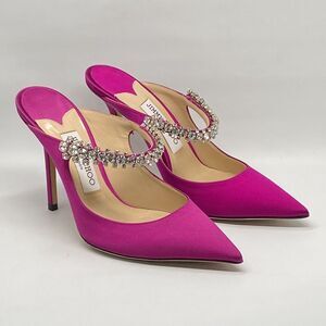 Jimmy Choo Bing 100 Satin Mules With Crystal Strap size 37